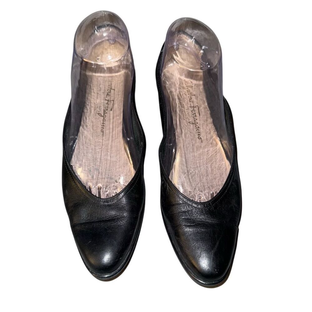 Salvatore Ferragamo Women's Black Leather Flats Size 8.5‎ AAAA Narrow Shoes